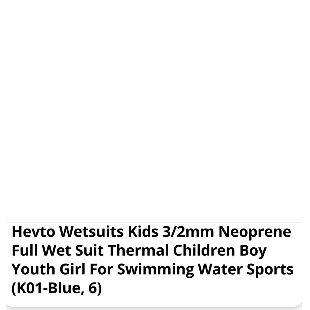 Hevto Wetsuit Kids 6 Blue Excellent 3/2mm‎ Neoprene Full Suit Thermal Back Zip